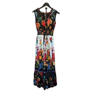 Me 2 Magic Colorful Floral Metallic Stripe Maxi Dress Sleeveless Spring Boho S